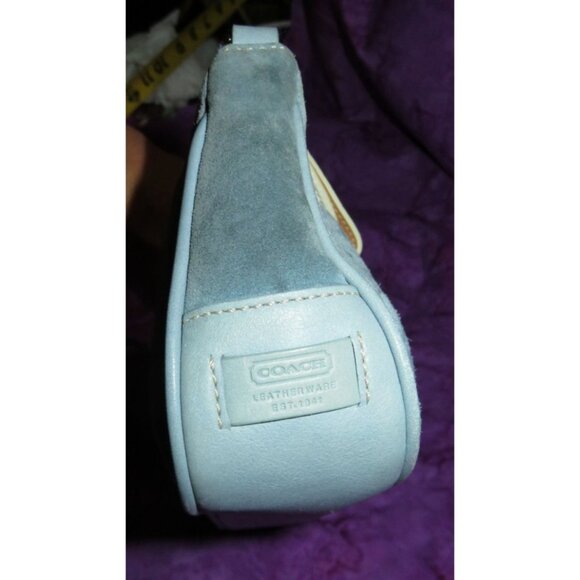 Coach 2002 Rare find Baby Blue Suede Leather Heart Stitched Demi Baguette Bag - Picture 3 of 12